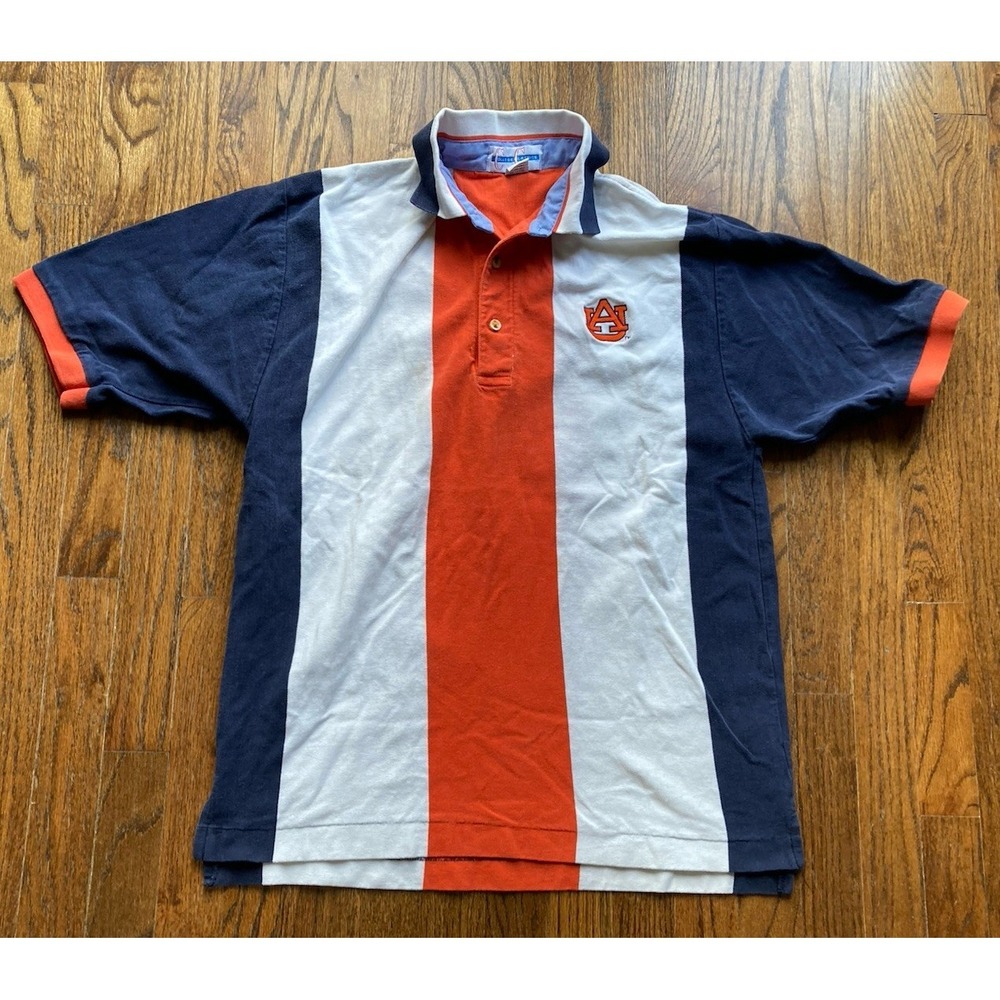 VTG Auburn Tigers Polo Shirt Mens Large Striped 90s Y2K College Classics Rugby